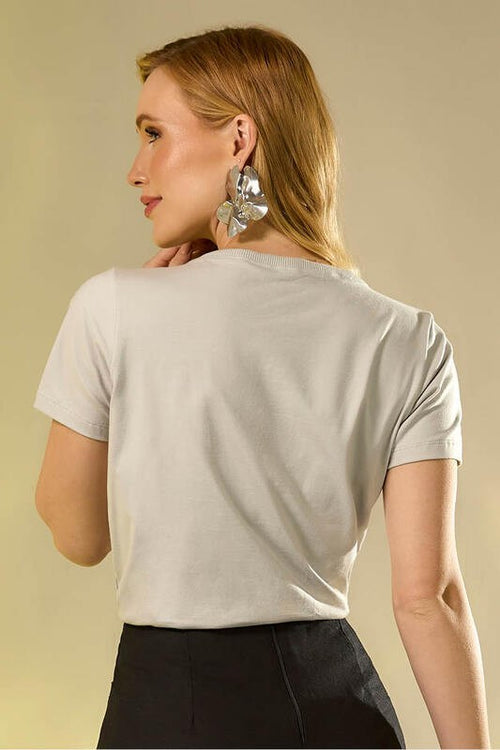 Carregar imagem 2 na visualização da galeria. Blusa Tshirt Cinza Folhas