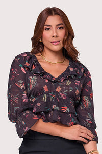 Blusa  Manga Media Com Babados
