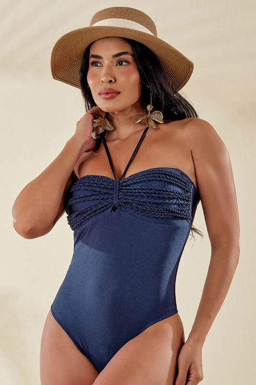 Carregar imagem 1 na visualização da galeria. Beachwear Maio Com Busto Trabalhado Com Cordoes