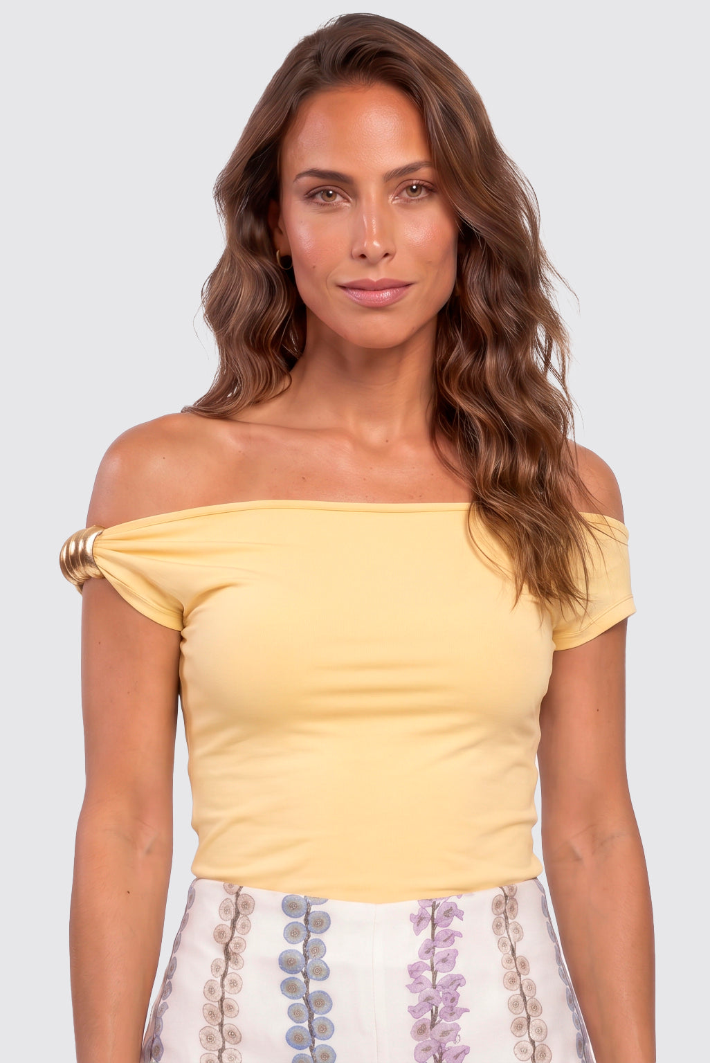 Blusa Ombro A Ombro Com Detalhe Dourado