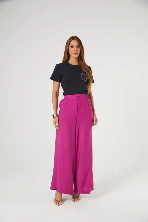 Carregar imagem 5 na visualização da galeria. Calça Pantalona com Detalhe de Fivela
