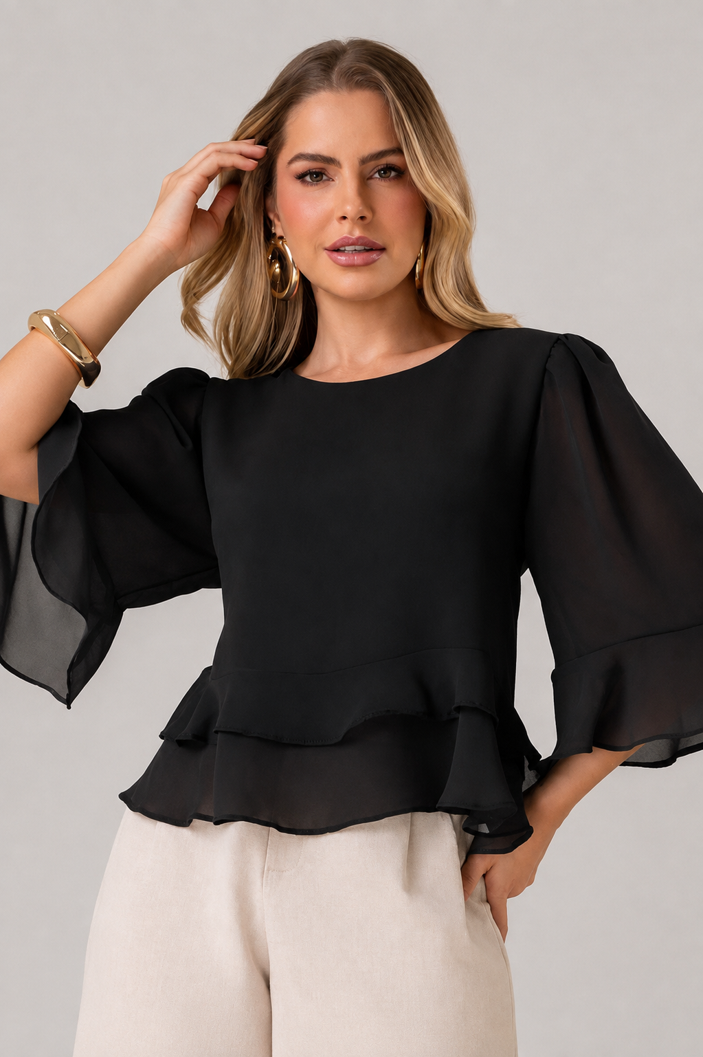 Blusa Cropped Com Babados