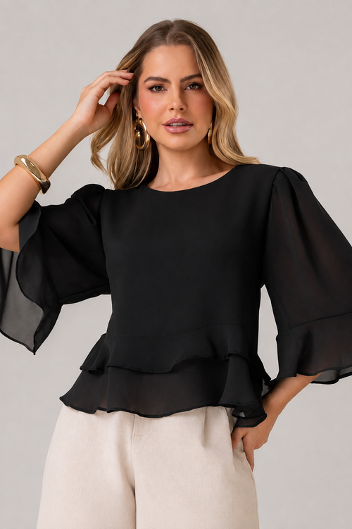Carregar imagem 1 na visualização da galeria. Blusa Cropped Com Babados