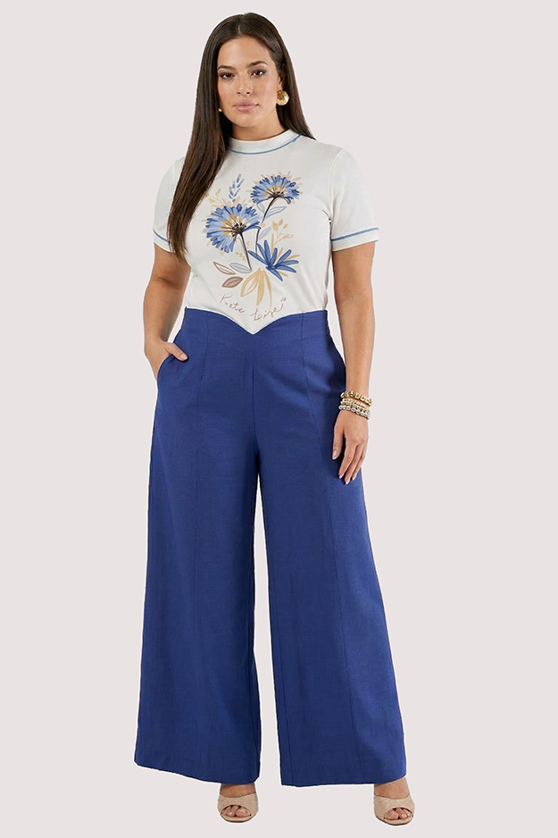 Calça Pantalona com Cós Diferenciado