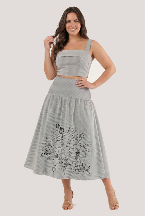Carregar imagem 1 na visualização da galeria. Conjunto De Blusa Com Alca Larga E Saia Midi