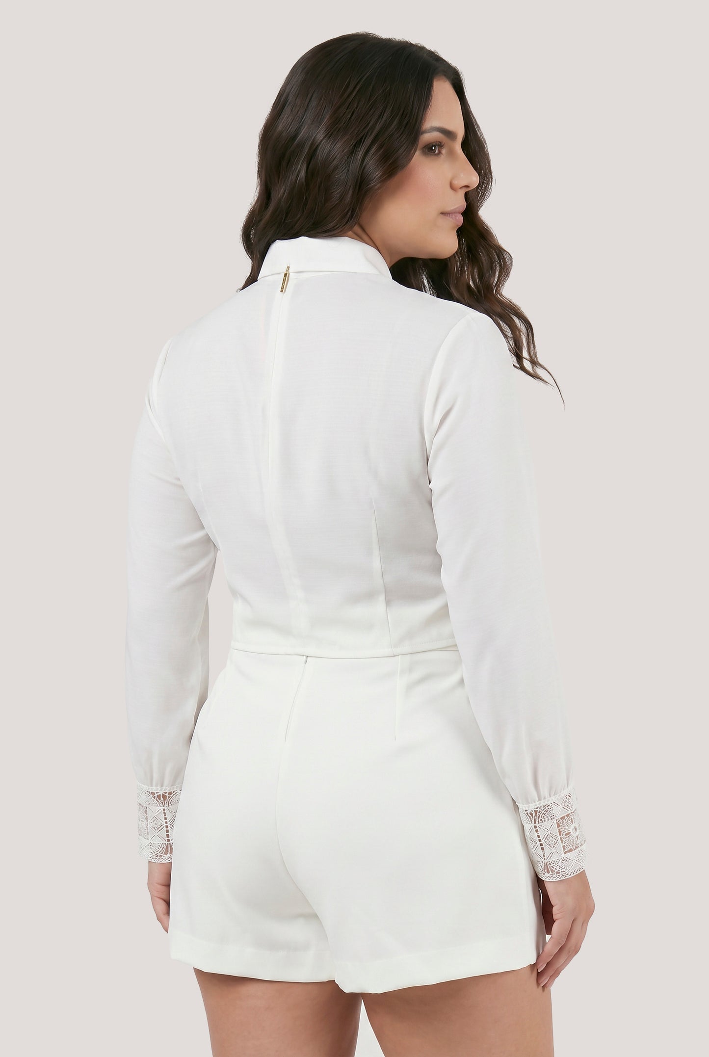 Blusa Manga Longa Com Bico Rendado